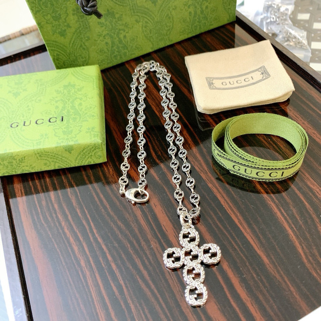 Gucci古驰项链2025最新款链条档次更高Anger Forest系列双G古驰十字架项链 7