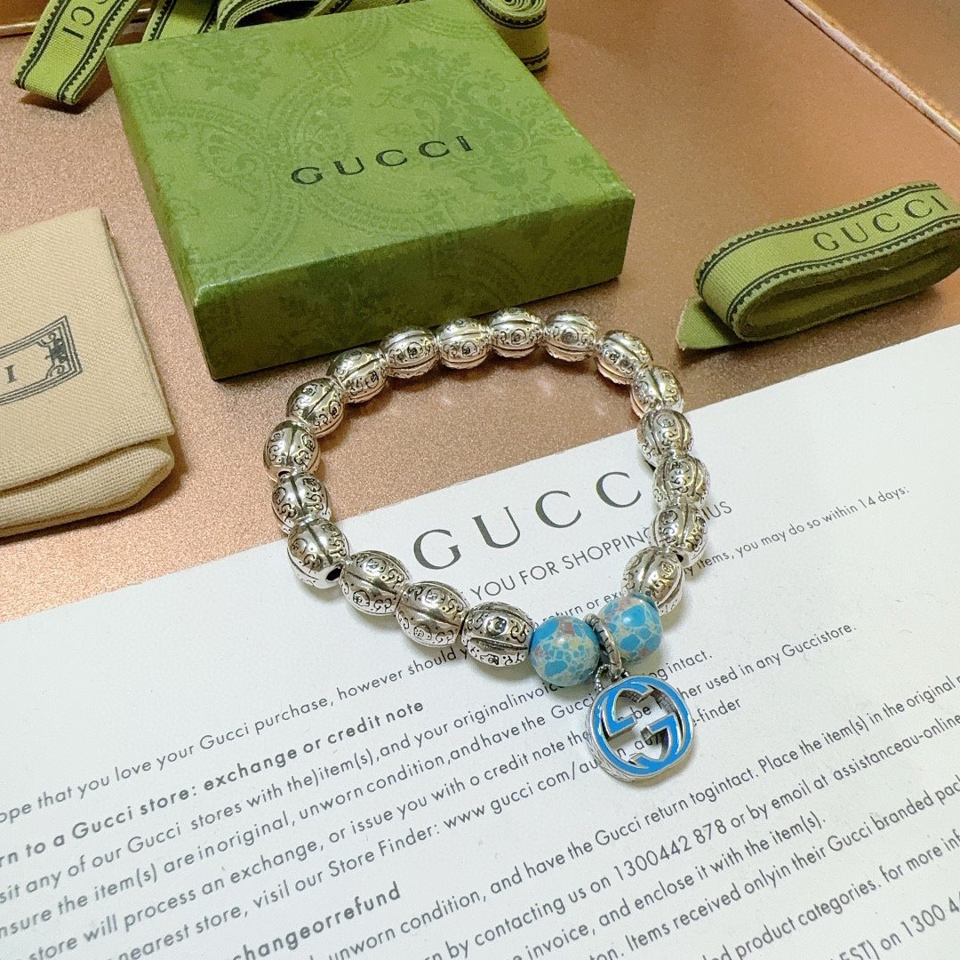 新品发布 👒Gucci古驰手链👨👩奢华古驰手串 蛇皮石手链水晶男女同款 最新款全件串珠手链档次更高Anger Forest系列双g复古古驰手链 3