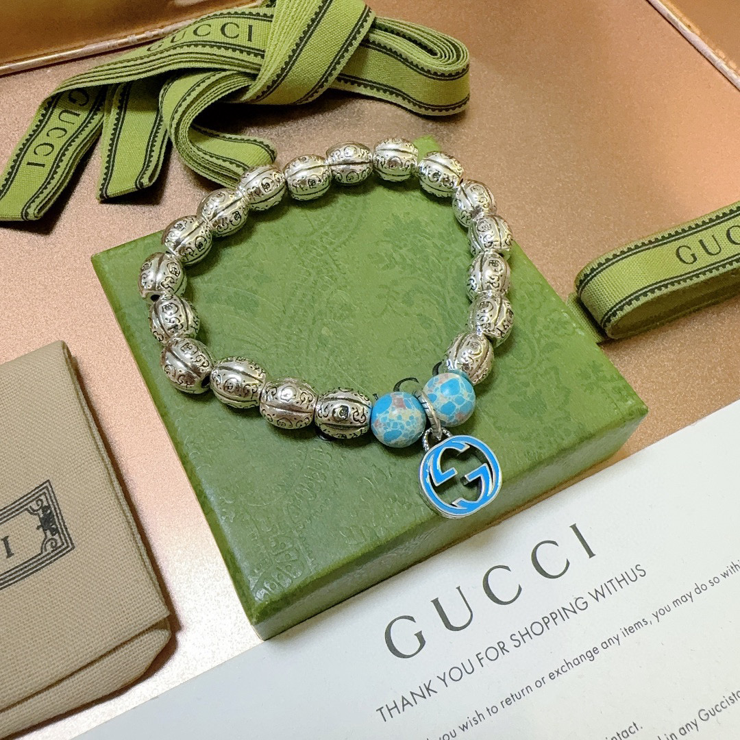 新品发布 👒Gucci古驰手链👨👩奢华古驰手串 蛇皮石手链水晶男女同款 最新款全件串珠手链档次更高Anger Forest系列双g复古古驰手链 5