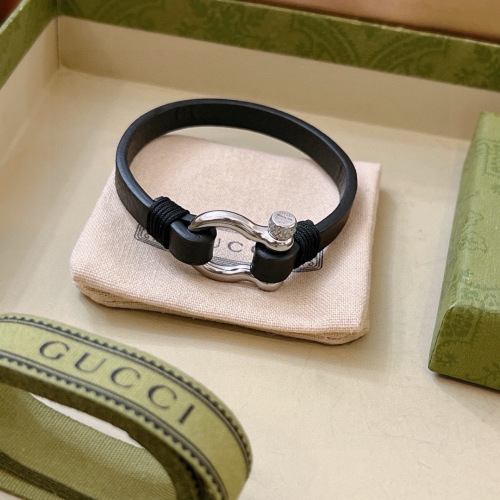 Gucci Anger Forest Double G Leather Bracelet, Retro Silver Finish