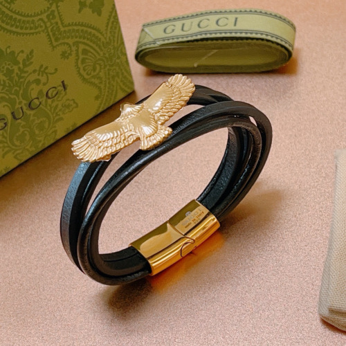 Gucci Anger Forest Leather Bracelet with Eagle Head, Size 19.5/21.5cm