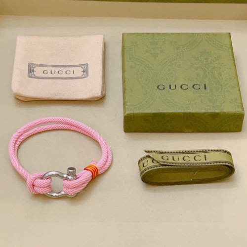 Gucci Anger Forest Pink Rope Bracelet, Double G Buckle, Unisex Style