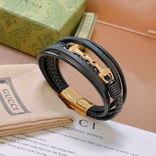 Gucci Anger Forest Double G Leather Bracelet, Antique Silver Finish