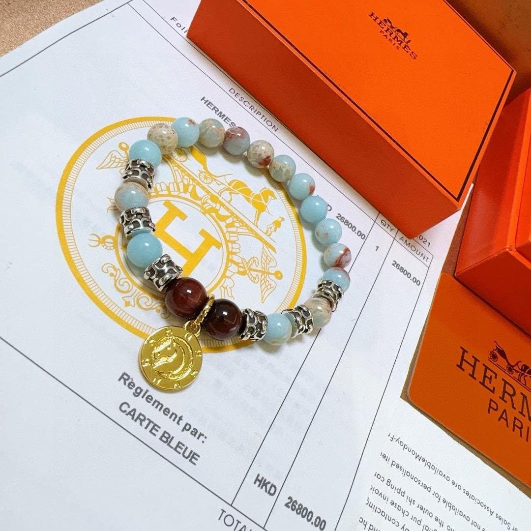   新品发布 👒Hermas爱马仕手链👨👩奢华爱马仕手串 天然石手链男女同款 最新款全件串珠手链档次更高