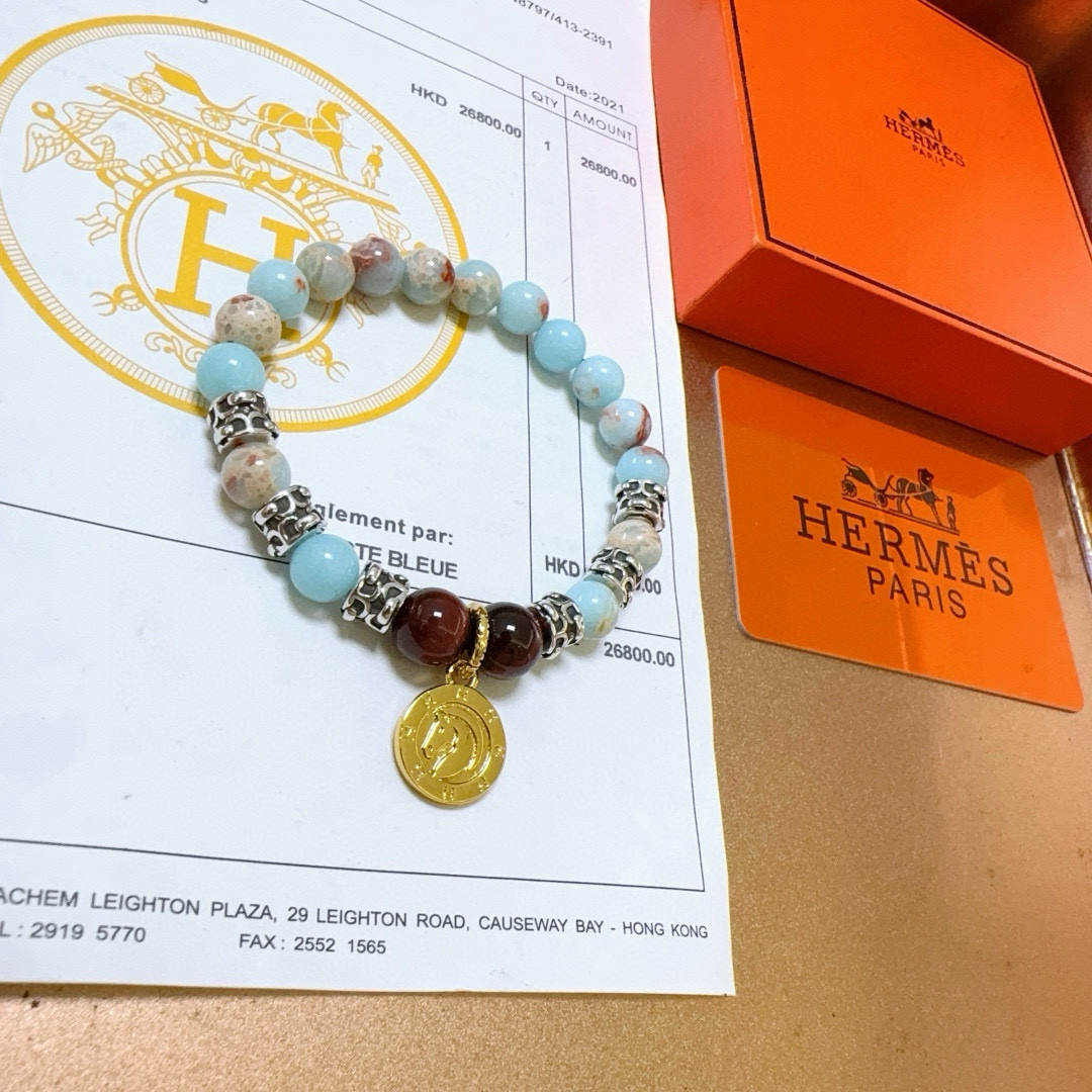   新品发布 👒Hermas爱马仕手链👨👩奢华爱马仕手串 天然石手链男女同款 最新款全件串珠手链档次更高