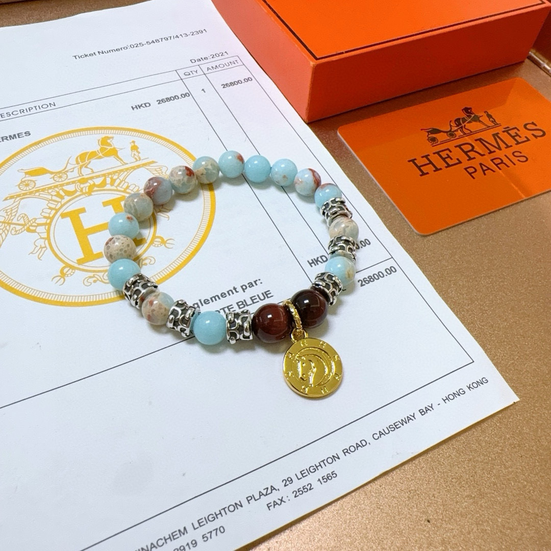   新品发布 👒Hermas爱马仕手链👨👩奢华爱马仕手串 天然石手链男女同款 最新款全件串珠手链档次更高
