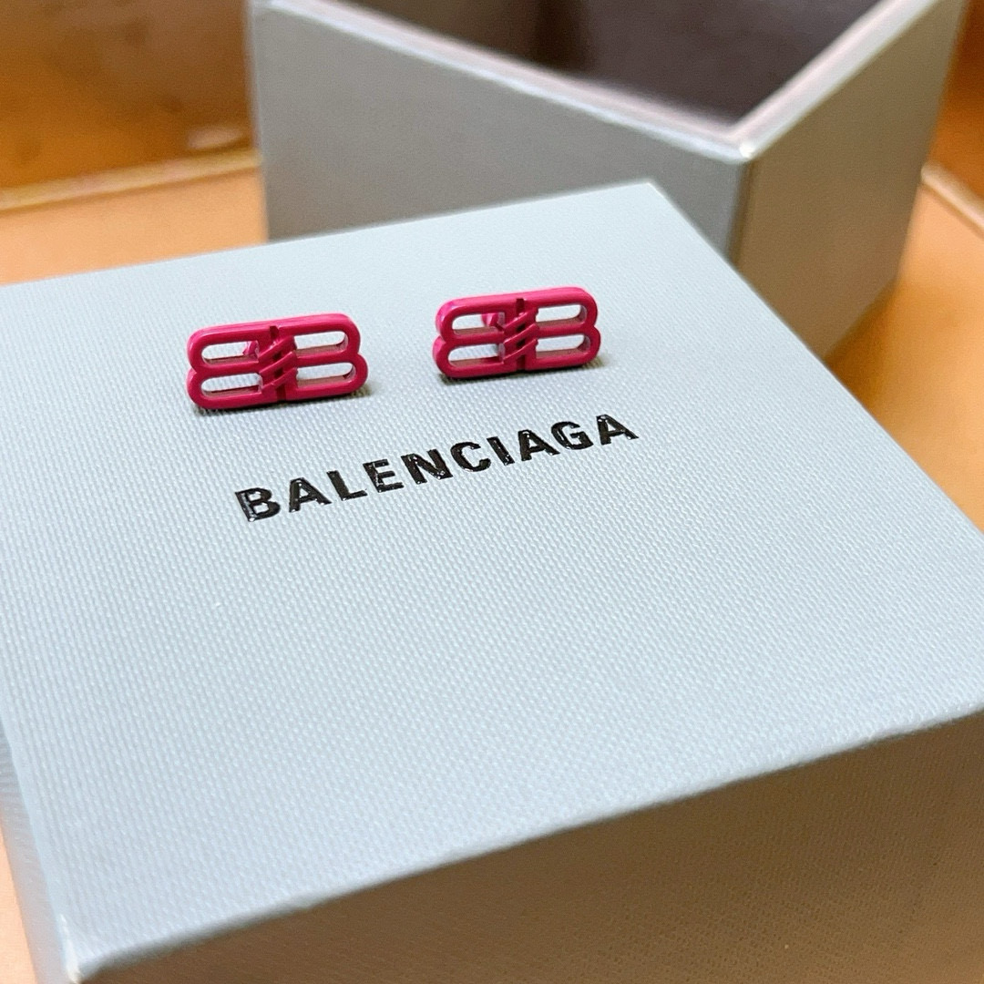 Balenciaga Boucles d'Oreilles BB Logo Rose Fushia - Accessoire de Mode Tendance