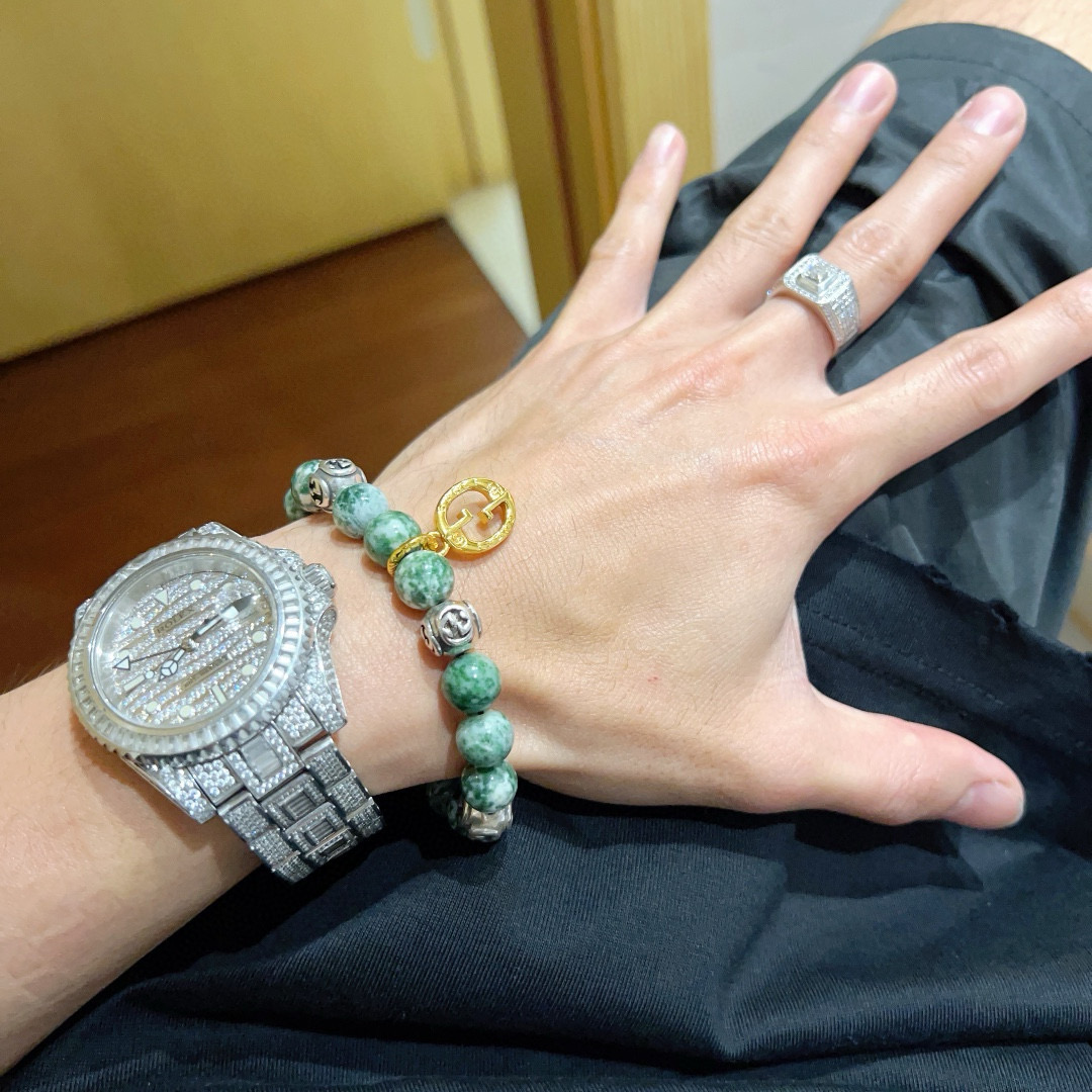   𝐆𝐮𝐜𝐜𝐢古驰手链男女同款 最新款天然石手链档次更高明星同款Anger Forest系列双g蛇皮石系