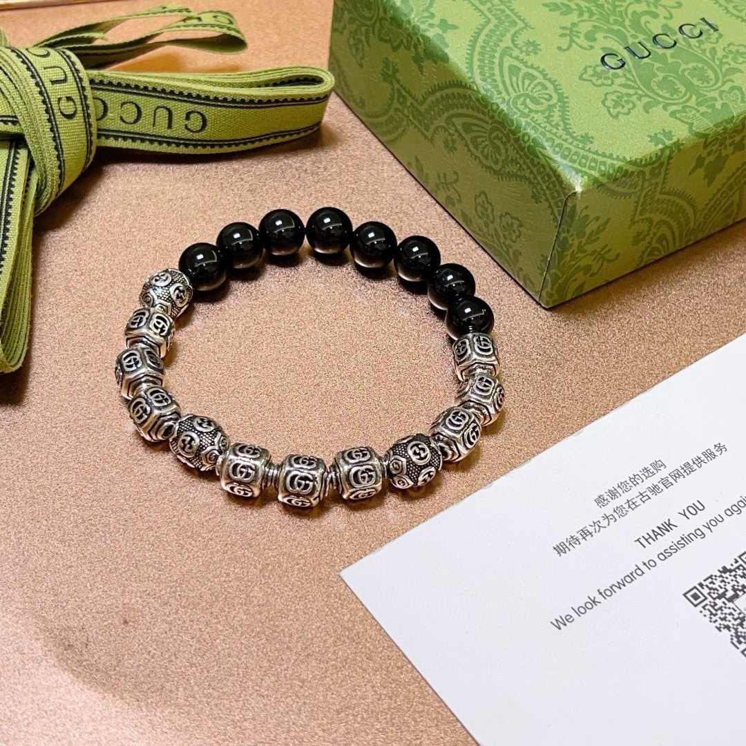   𝐆𝐮𝐜𝐜𝐢古驰手链👨👩奢华手串 男女同款 最新款全件黑玛瑙串珠手链档次更高明星同款Anger For