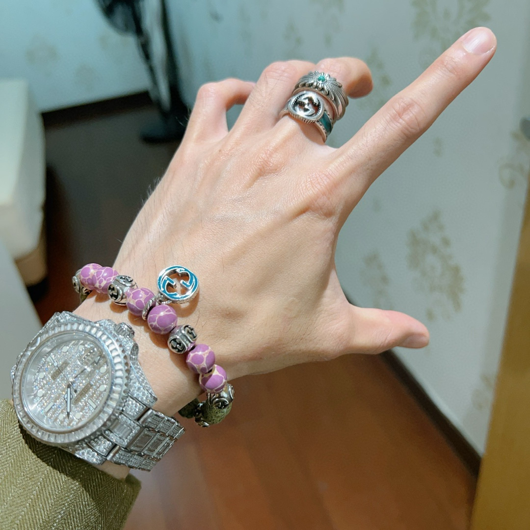   𝐆𝐮𝐜𝐜𝐢古驰手链男女同款 最新款天然石手链档次更高明星同款Anger Forest系列双g蛇皮石系