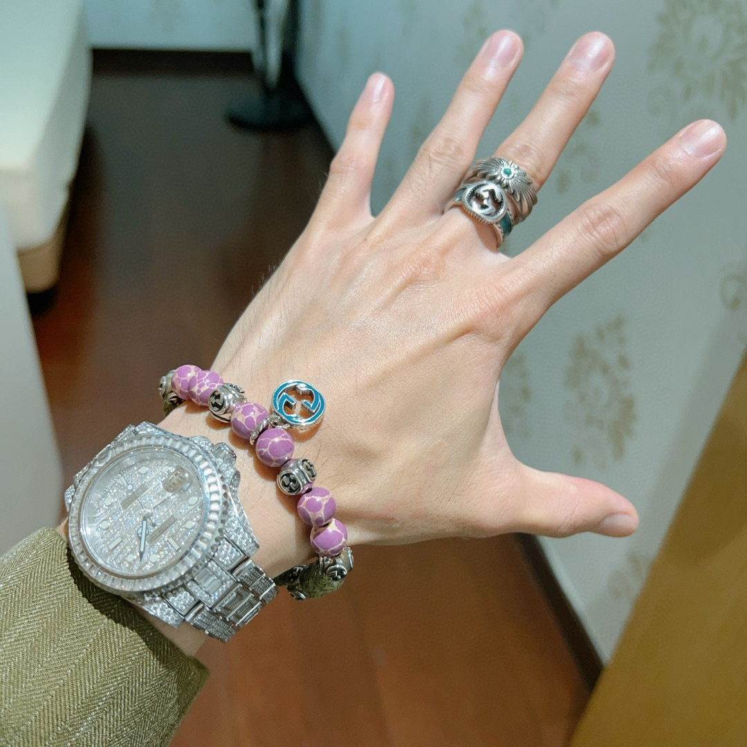   𝐆𝐮𝐜𝐜𝐢古驰手链男女同款 最新款天然石手链档次更高明星同款Anger Forest系列双g蛇皮石系