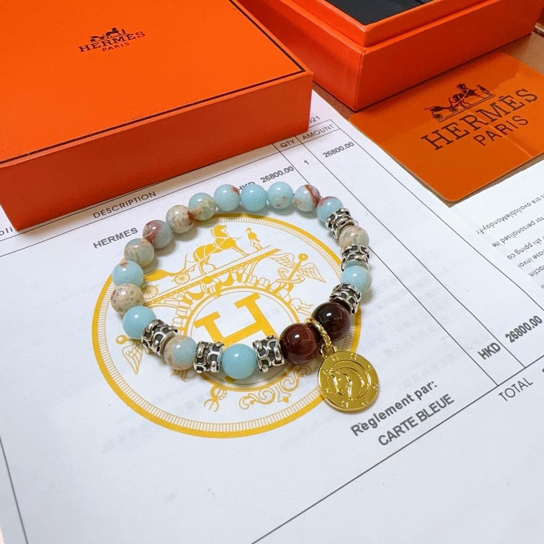   新品发布 👒Hermas爱马仕手链👨👩奢华爱马仕手串 天然石手链男女同款 最新款全件串珠手链档次更高