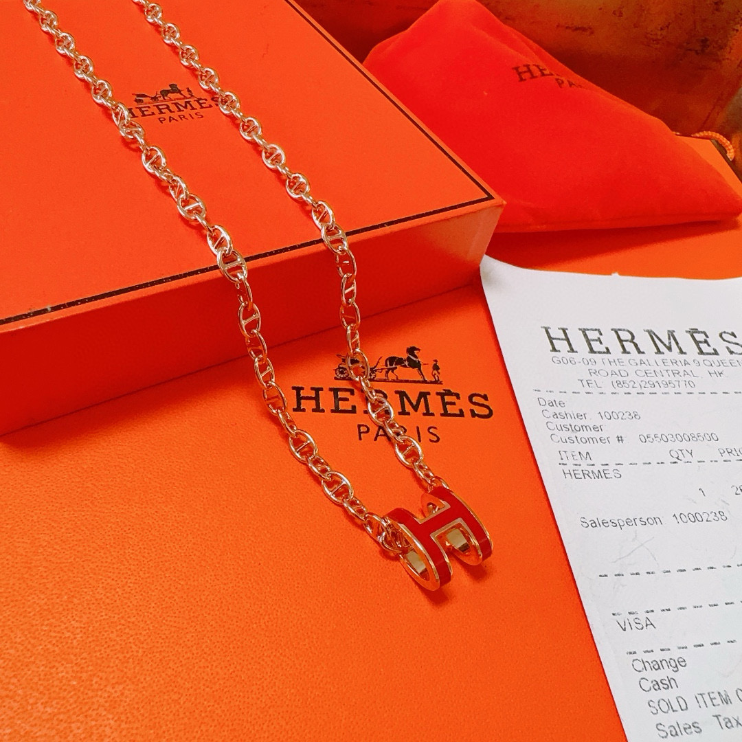  🌀🌟HERMES  爱马仕项链 H字母椭圆系列首饰 进口珐琅镀.猪鼻子链条经典搭配 边上logo清晰，