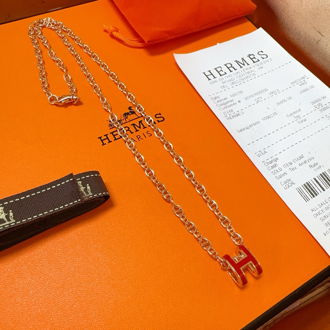  🌀🌟HERMES  爱马仕项链 H字母椭圆系列首饰 进口珐琅镀.猪鼻子链条经典搭配 边上logo清晰，