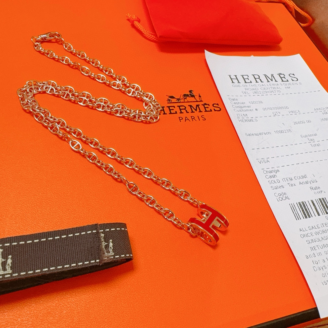  🌀🌟HERMES  爱马仕项链 H字母椭圆系列首饰 进口珐琅镀.猪鼻子链条经典搭配 边上logo清晰，