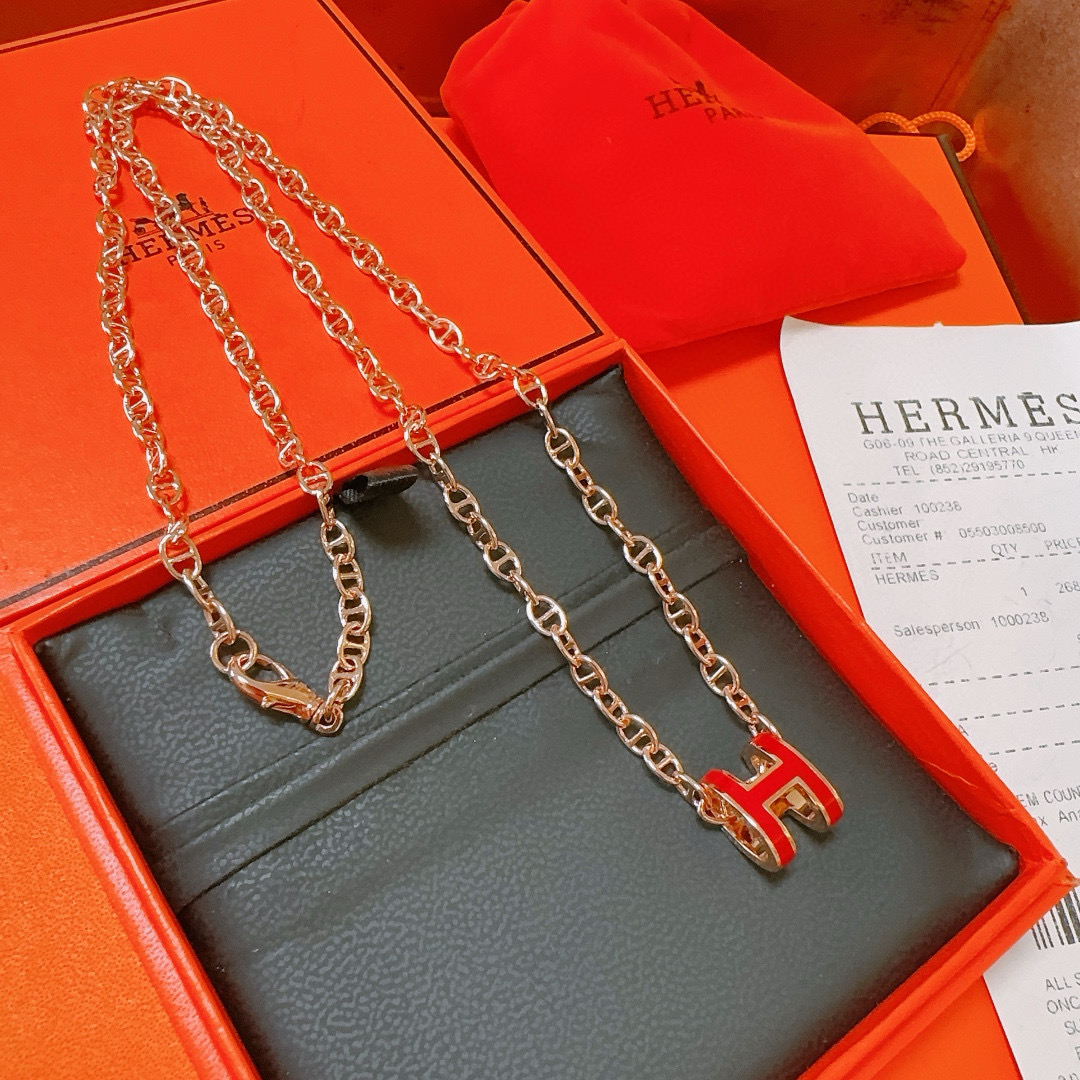  🌀🌟HERMES  爱马仕项链 H字母椭圆系列首饰 进口珐琅镀.猪鼻子链条经典搭配 边上logo清晰，