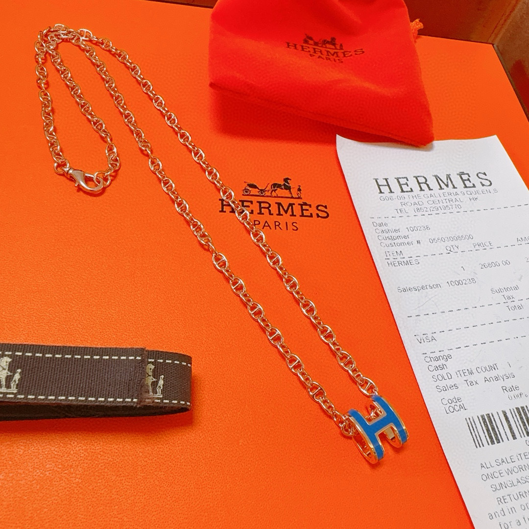  🌀🌟HERMES  爱马仕项链 H字母椭圆系列首饰 进口珐琅镀.猪鼻子链条经典搭配 边上logo清晰，