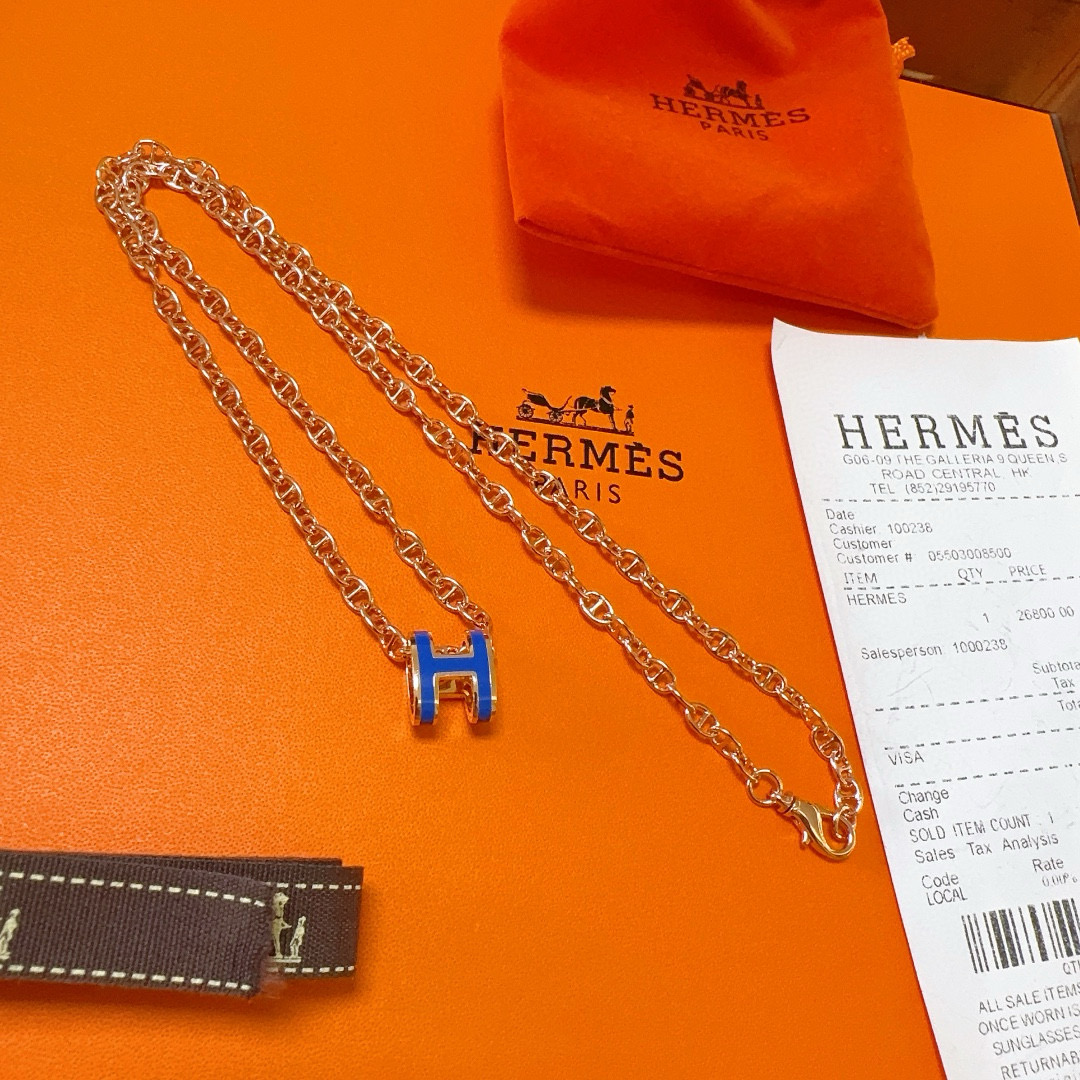 🌀🌟HERMES  爱马仕项链 H字母椭圆系列首饰 进口珐琅镀.猪鼻子链条经典搭配 边上logo清晰，