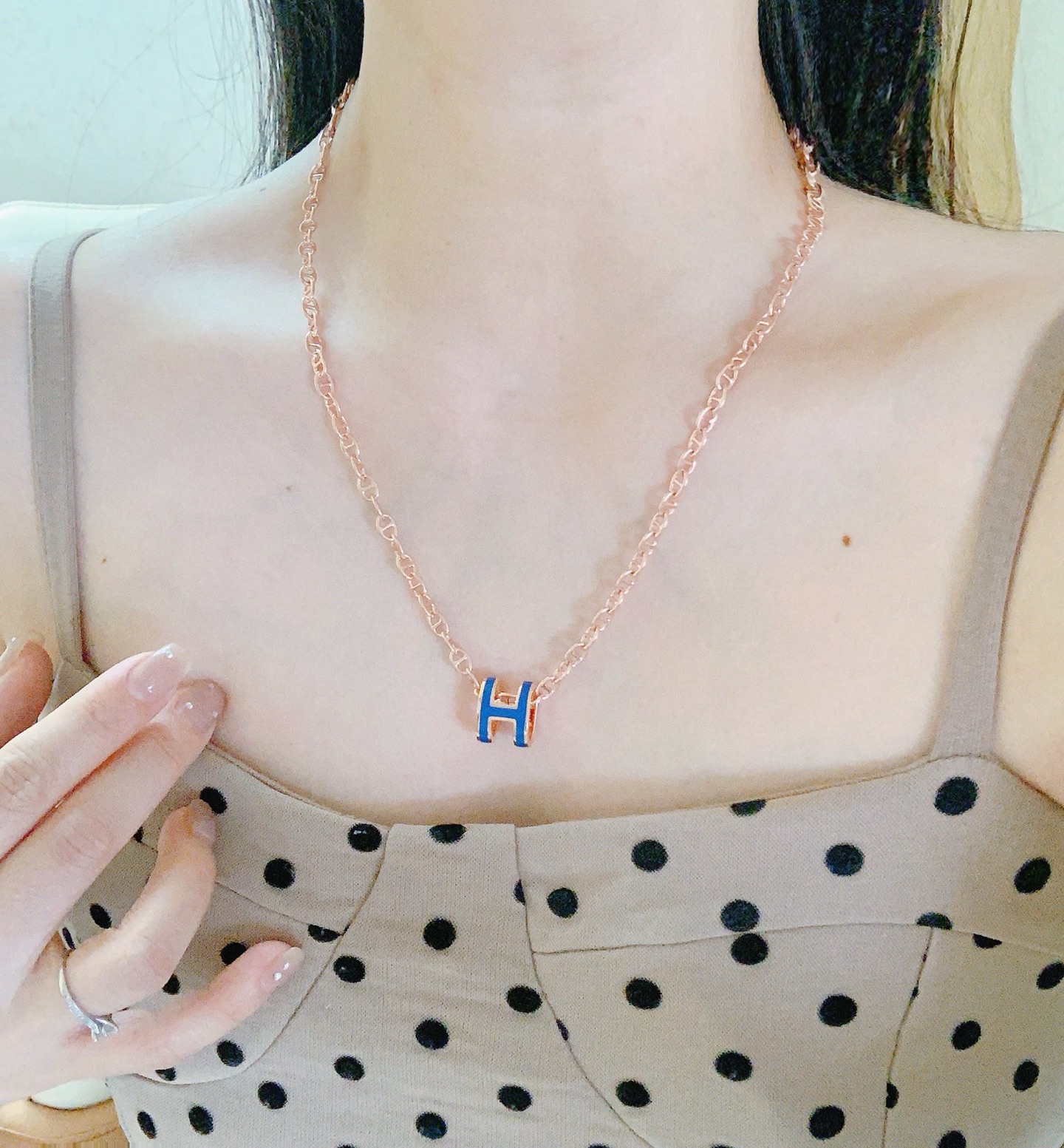 🌀🌟HERMES  爱马仕项链 H字母椭圆系列首饰 进口珐琅镀.猪鼻子链条经典搭配 边上logo清晰，