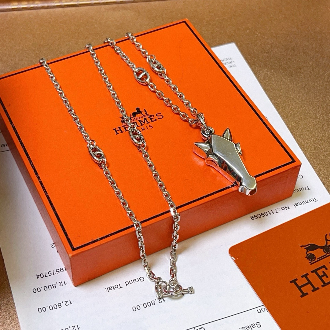 。🌀🌟HERMES  爱马仕项链 马头项链系列首饰 进口定制.高端链条经典搭配 新品 简单时尚🌟专柜一致