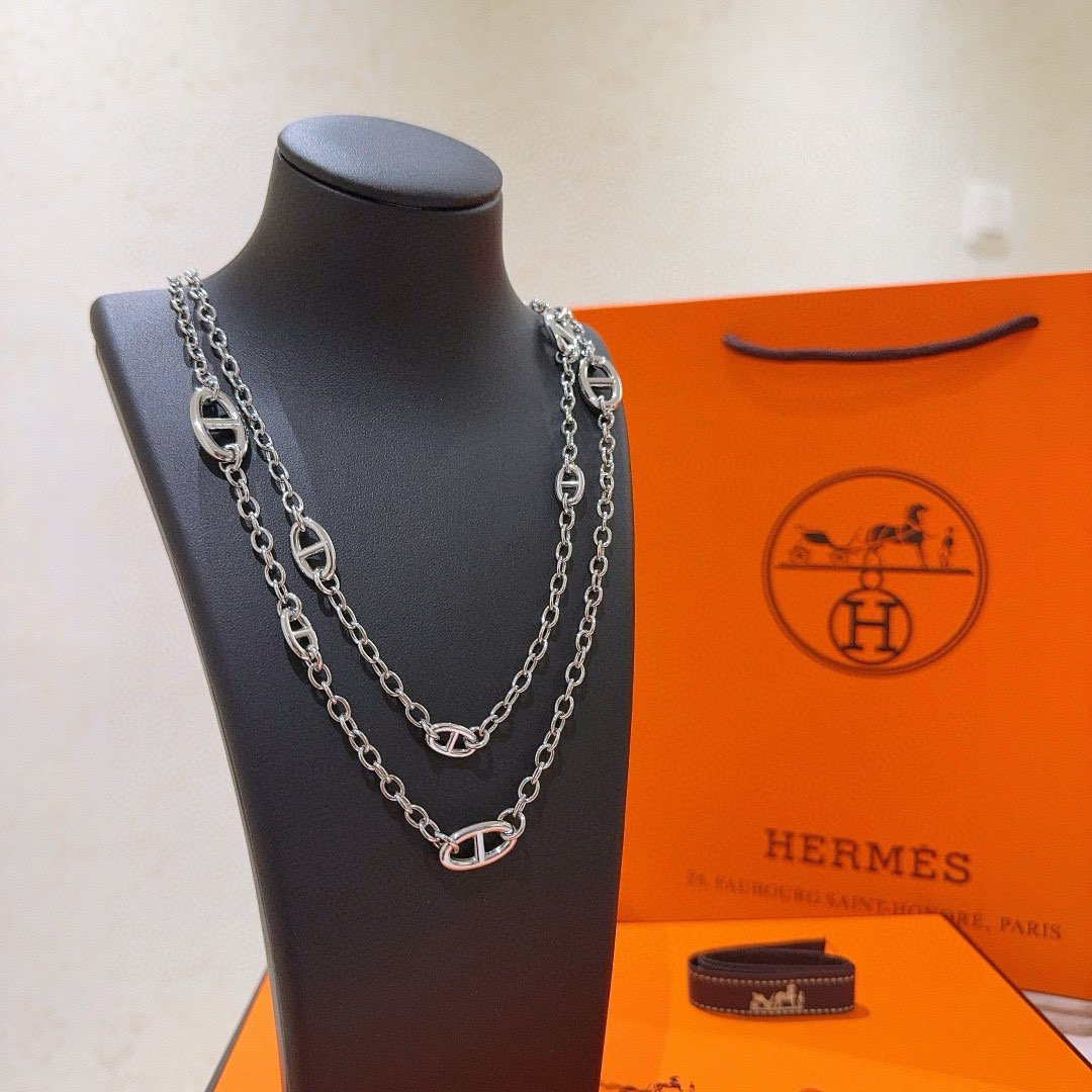🐴🐴🐴 爱马仕项链 新品发布 HERMES 必备款猪鼻子长款系列首饰 高端定制.高端链条经典搭配 新品 