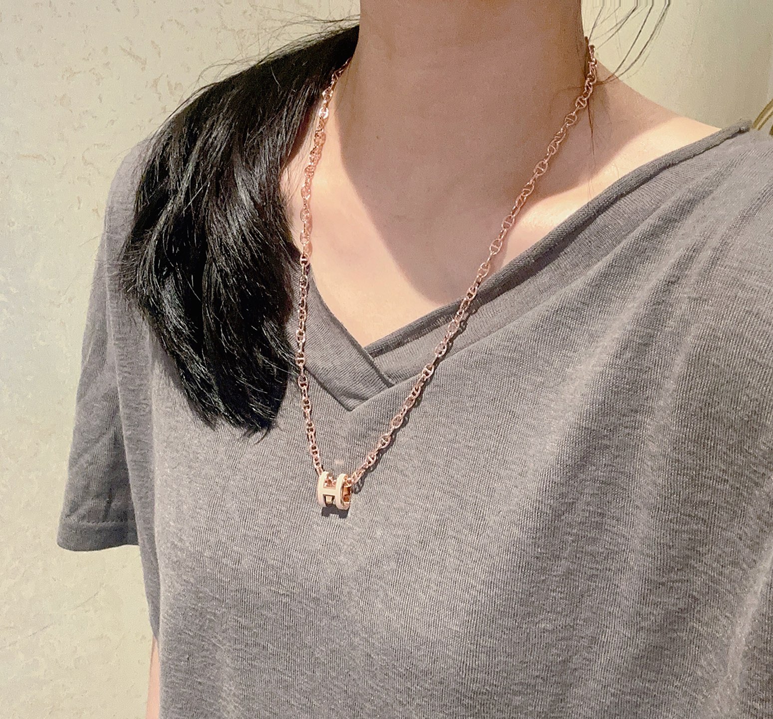  🌀🌟HERMES  爱马仕项链 H字母椭圆系列首饰 进口珐琅镀.猪鼻子链条经典搭配 原版logo新品 