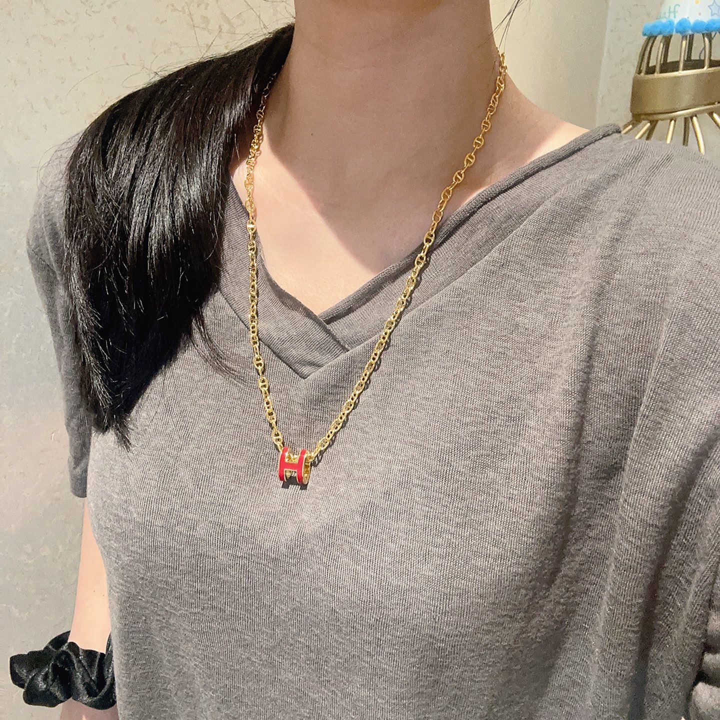  🌀🌟HERMES  爱马仕项链 H字母椭圆系列首饰 进口珐琅镀.猪鼻子链条经典搭配 原版logo新品 