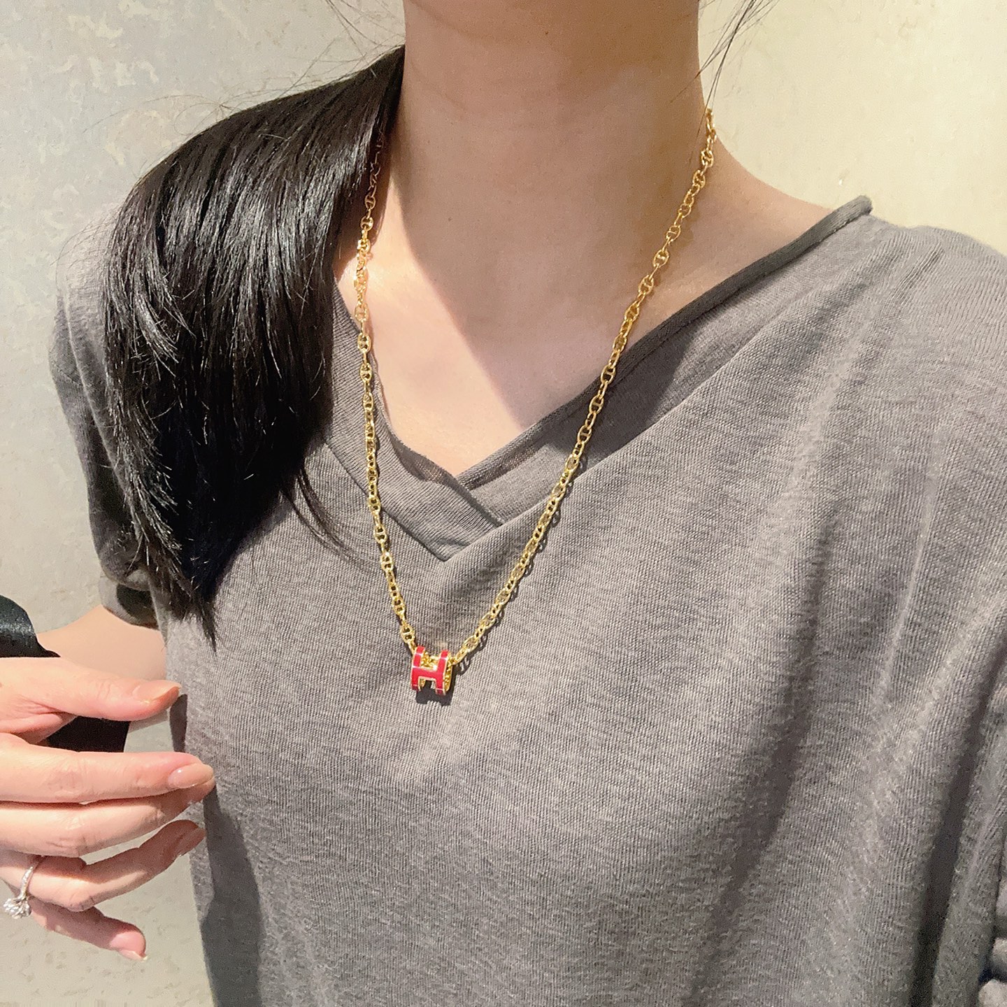  🌀🌟HERMES  爱马仕项链 H字母椭圆系列首饰 进口珐琅镀.猪鼻子链条经典搭配 原版logo新品 