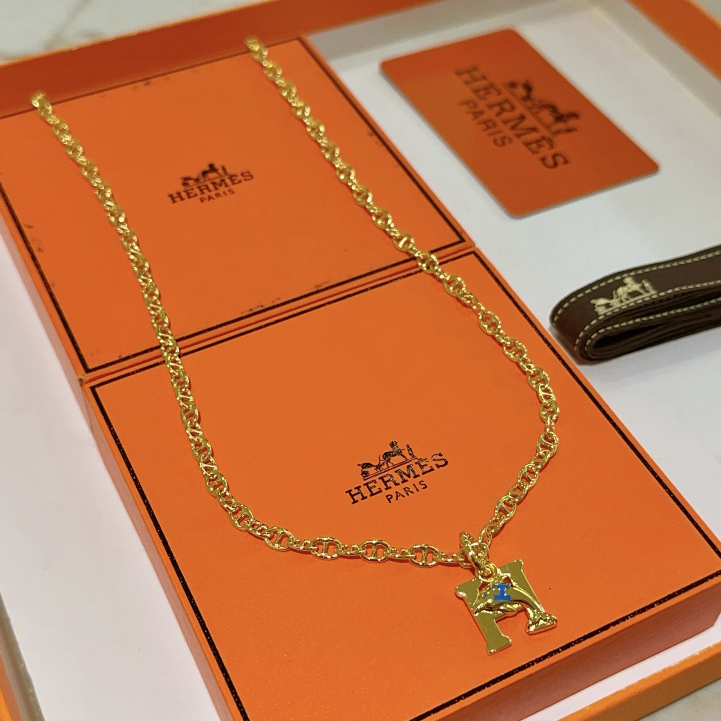  🌀🌟HERMES  爱马仕项链 H字母椭圆系列首饰 进口珐琅镀.猪鼻子链条经典搭配 原版logo新品 