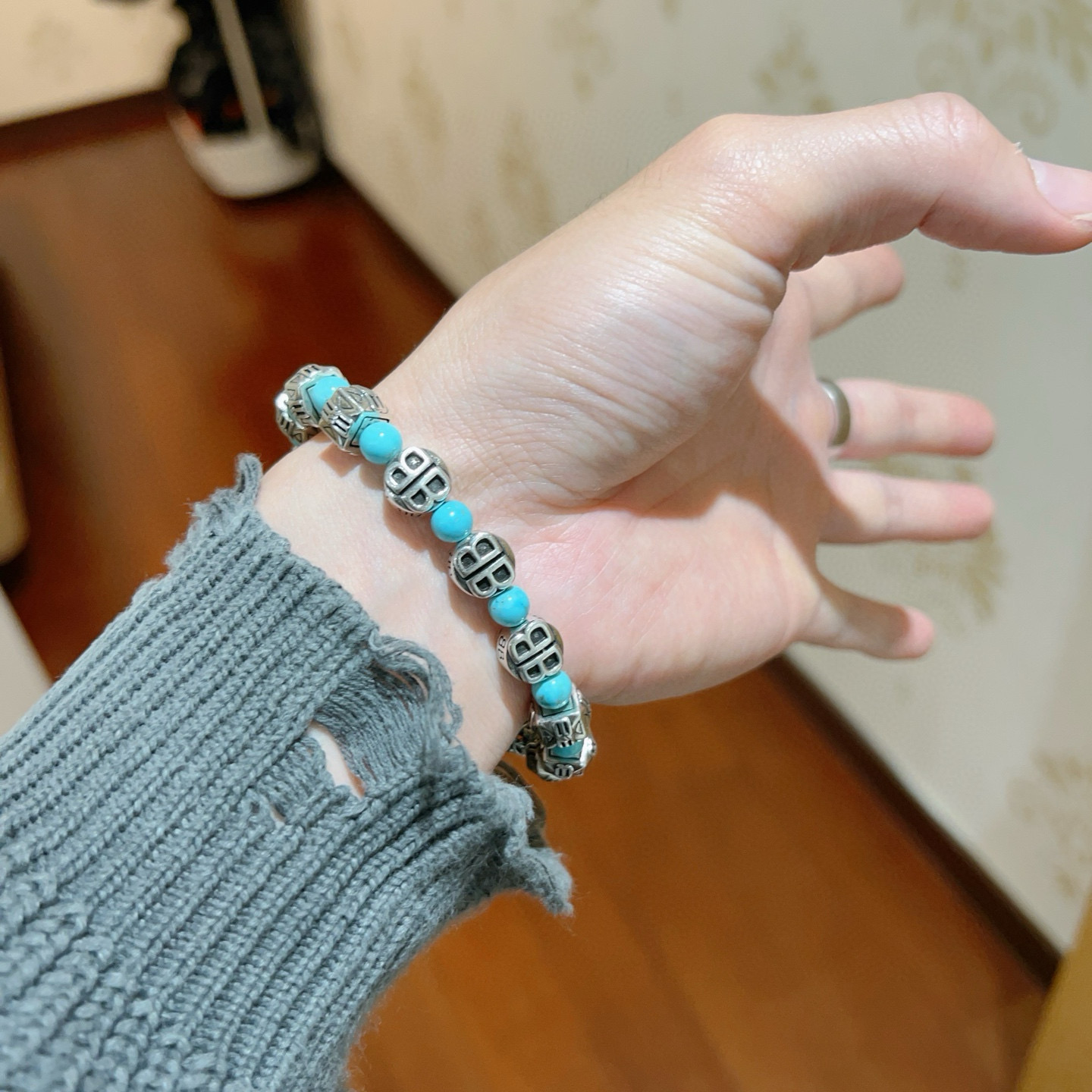   专柜精工版本天然绿松石巴黎世家手链 🇫🇷泰银风格巴黎世家手链 明星同款男女款 复古做旧风 原版复刻 