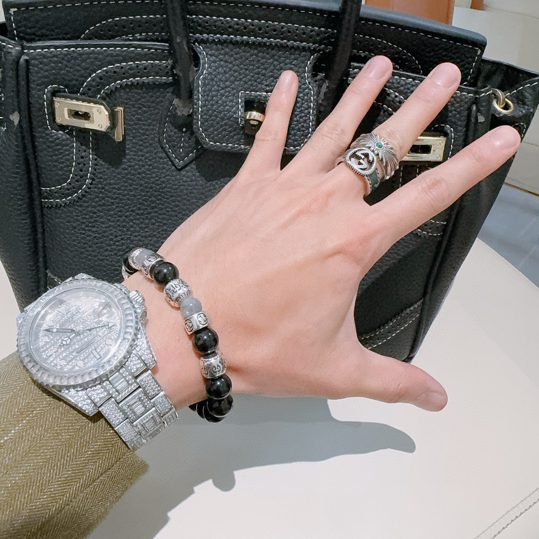 Gucci古驰男女兼用天然石黒玛瑙手链 - Anger Forestシリーズ