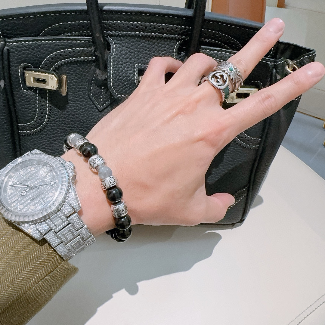 Gucci古驰男女兼用天然石黒玛瑙手链 - Anger Forestシリーズ