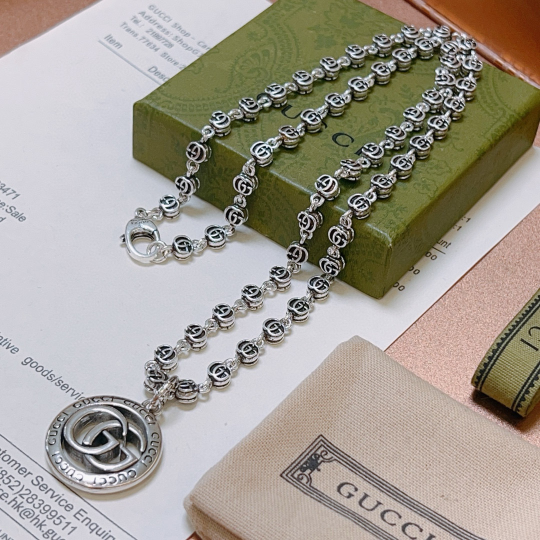 Gucci古驰Anger ForestシリーズダブルGデザイン銀ネックレス