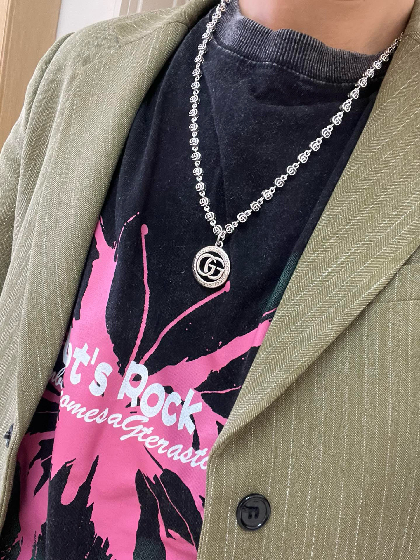 Gucci古驰Anger ForestシリーズダブルGデザイン銀ネックレス