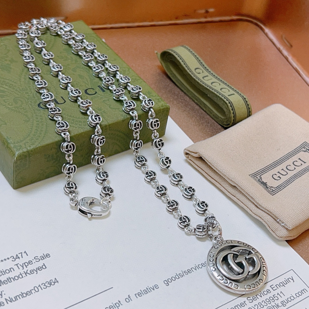 Gucci古驰Anger ForestシリーズダブルGデザイン銀ネックレス