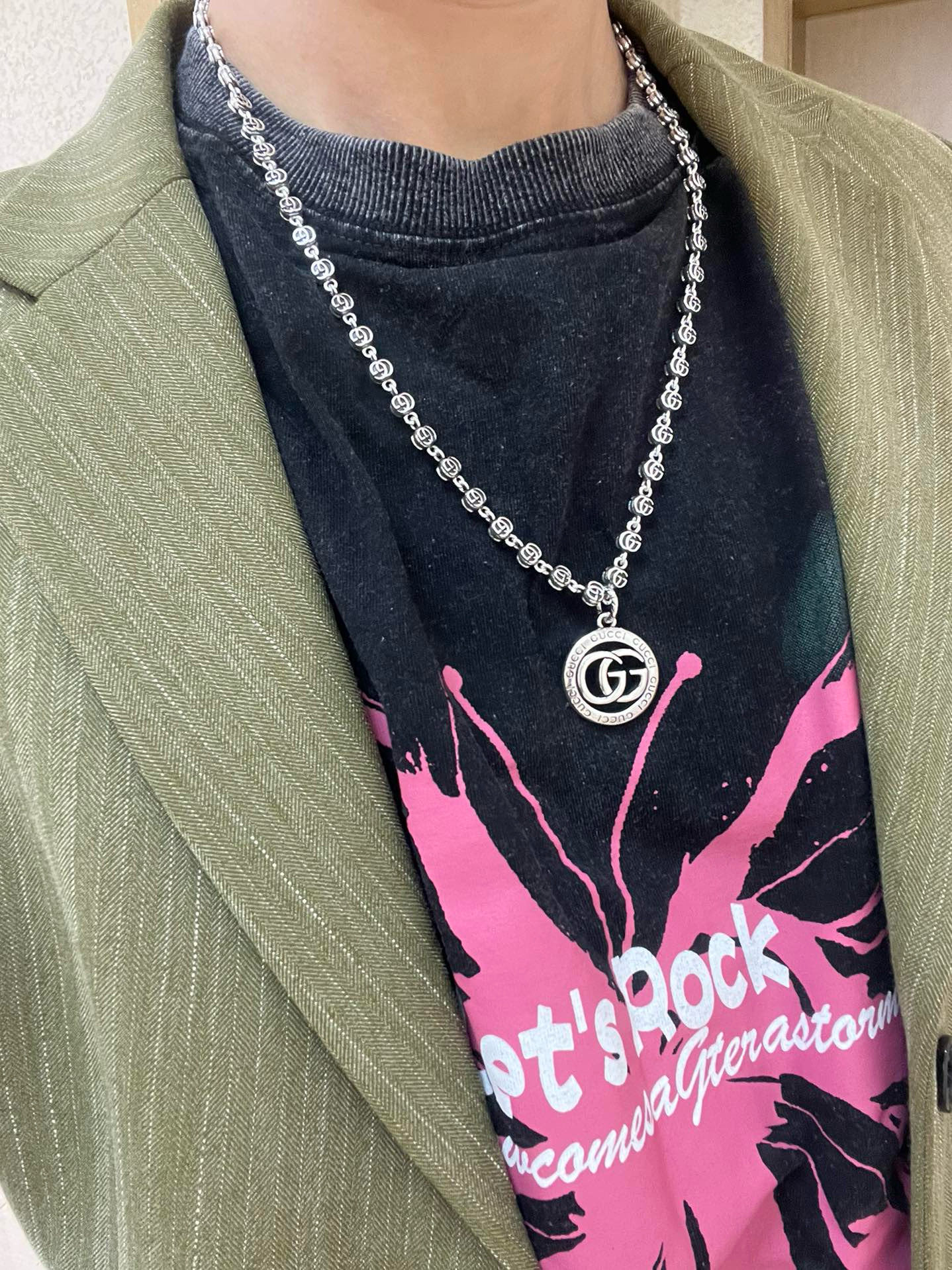 Gucci古驰Anger ForestシリーズダブルGデザイン銀ネックレス