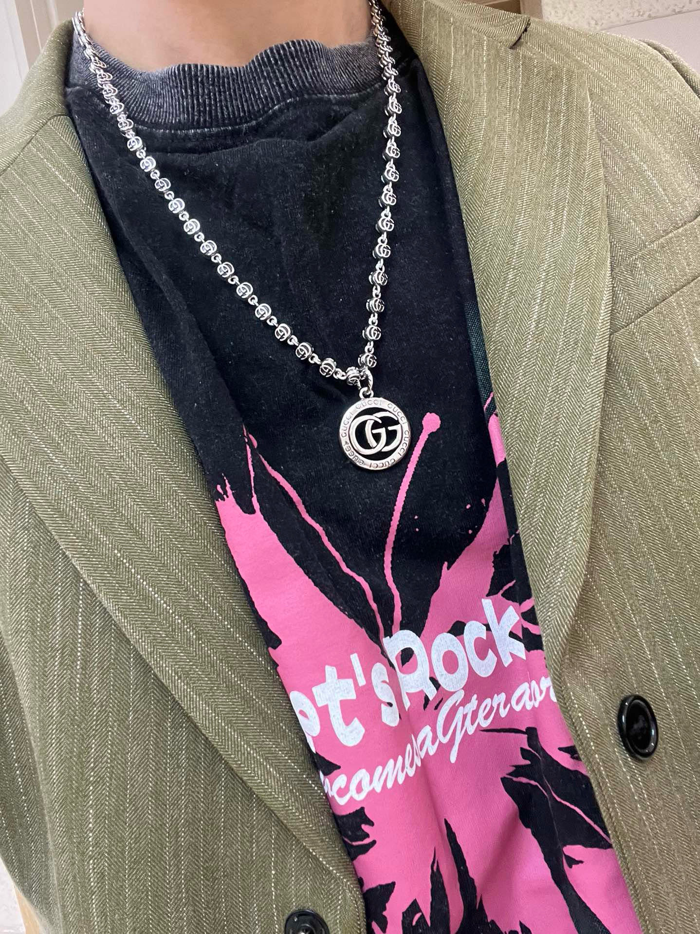 Gucci古驰Anger ForestシリーズダブルGデザイン銀ネックレス