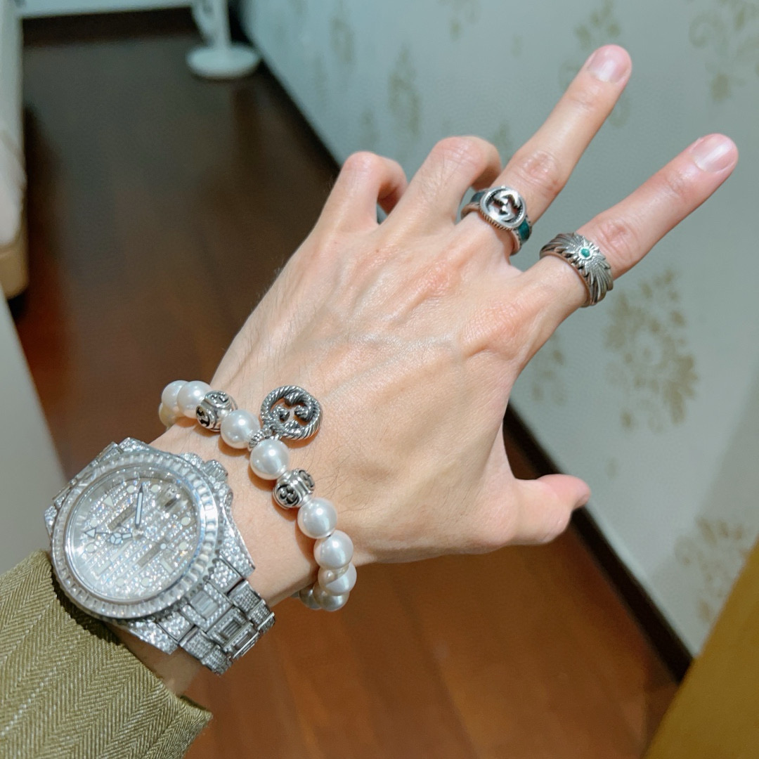 Gucci古驰手链 男女同款 Anger Forestシリーズ双G珍珠手链