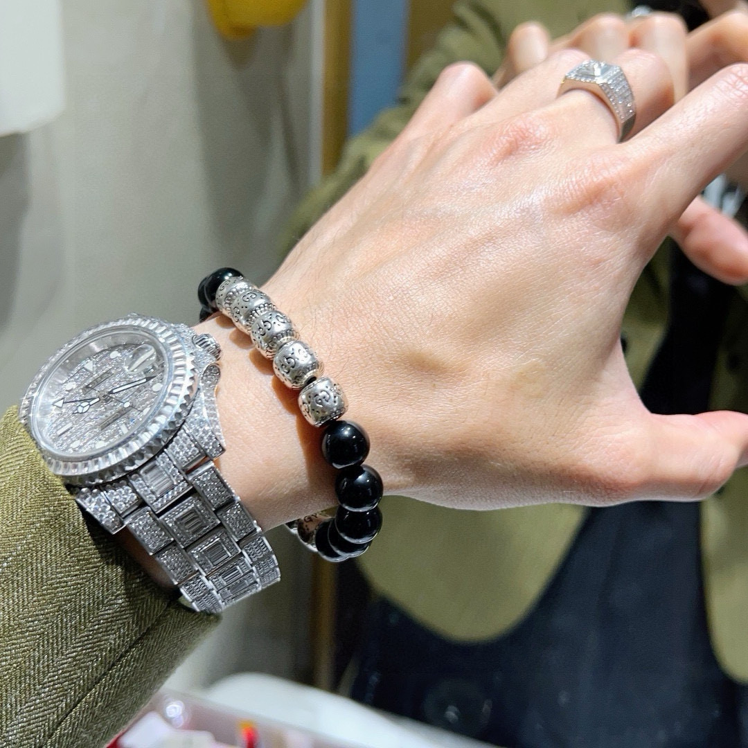 Gucci古驰手链男女同款｜最新天然黒玛瑙手链・Anger Forestシリーズ