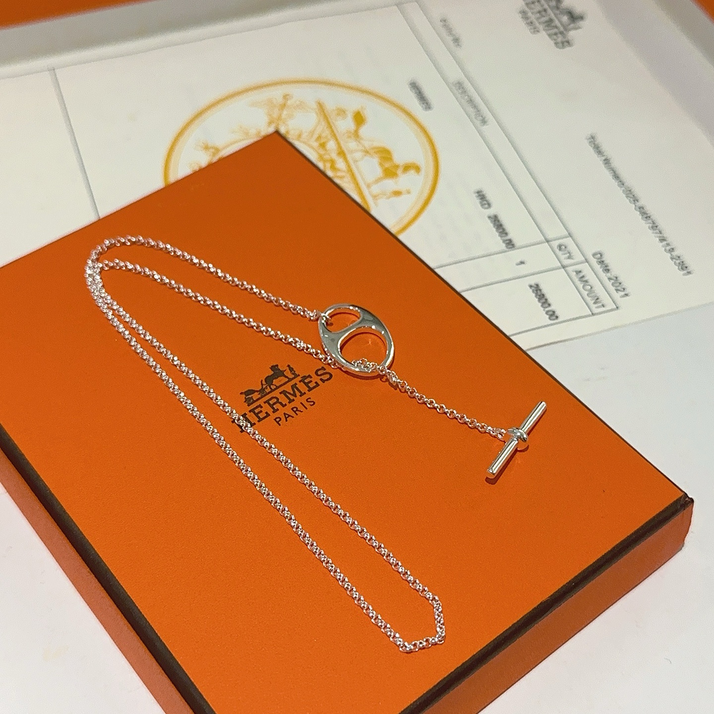 Collier Hermes Farandole métal argenté sans pierres précieuses 40cm
