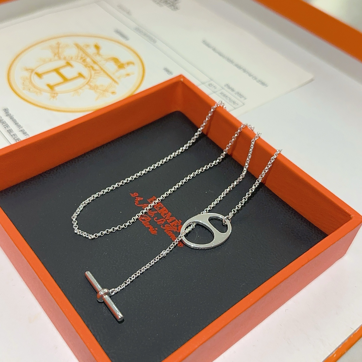 Collier Hermes Farandole métal argenté sans pierres précieuses 40cm