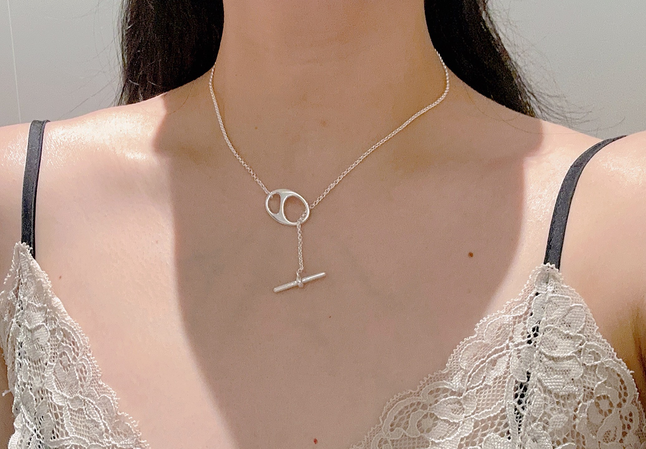 Collier Hermes Farandole métal argenté sans pierres précieuses 40cm