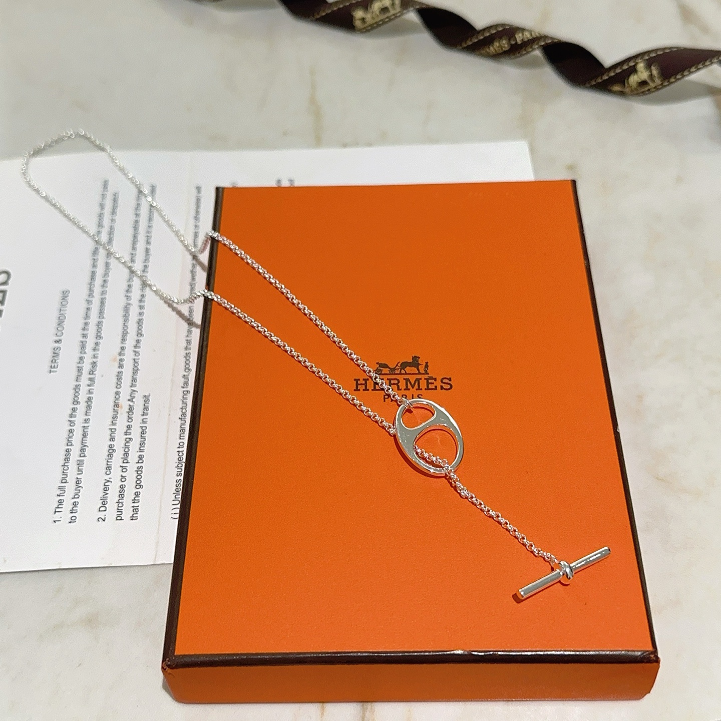 Collier Hermes Farandole métal argenté sans pierres précieuses 40cm