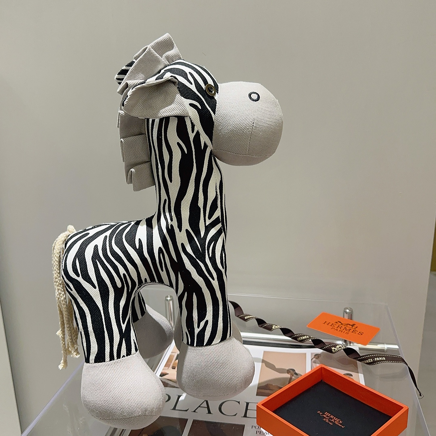 Hermes Zebra Plush brooch Black White Light Gray 35cm