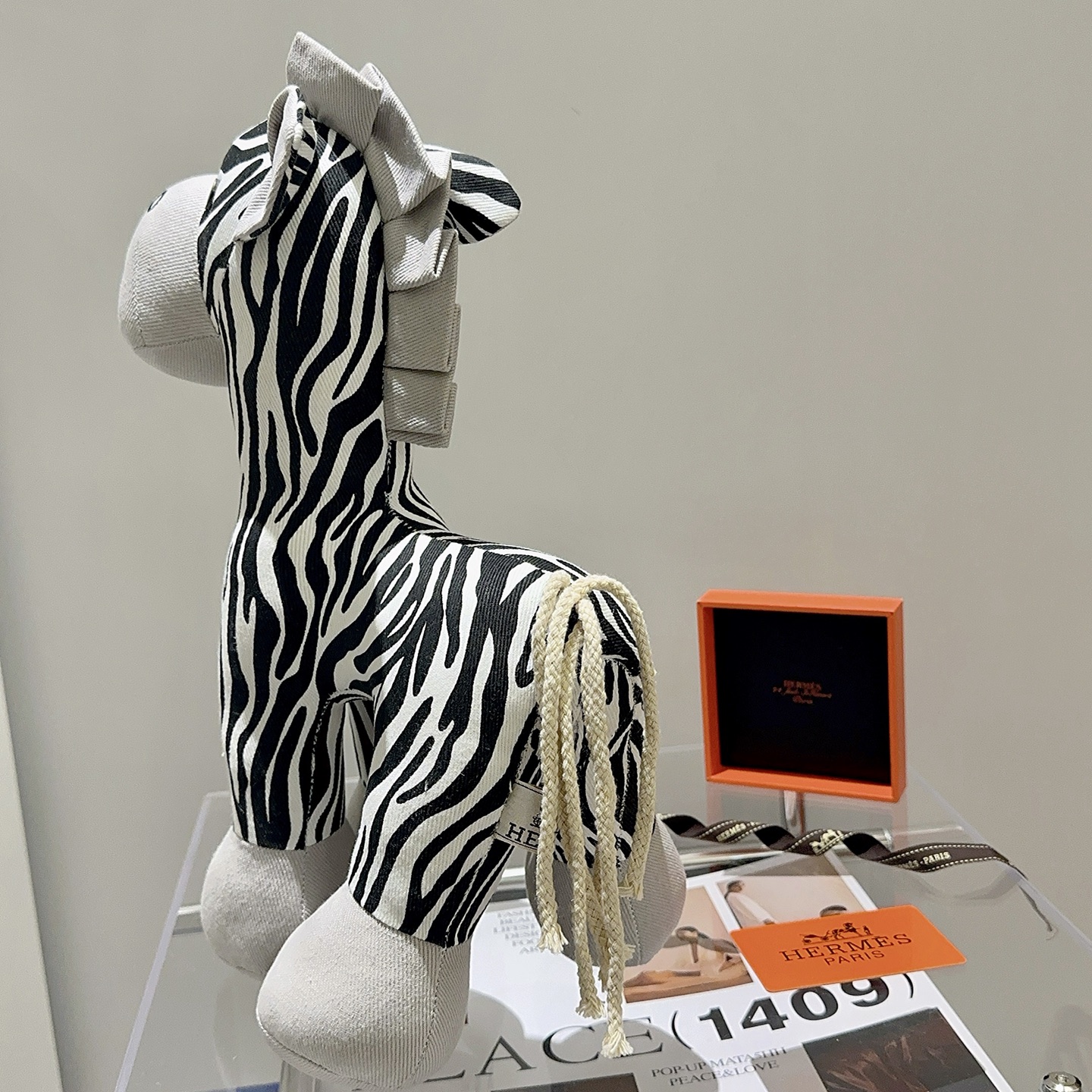 Hermes Zebra Plush brooch Black White Light Gray 35cm