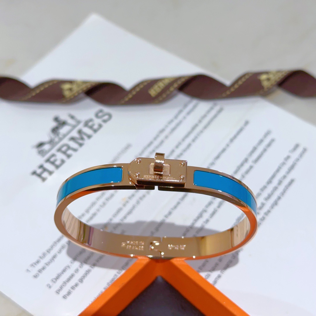 Hermes Kelly bracelet rose gold metal with turquoise blue enamel PM