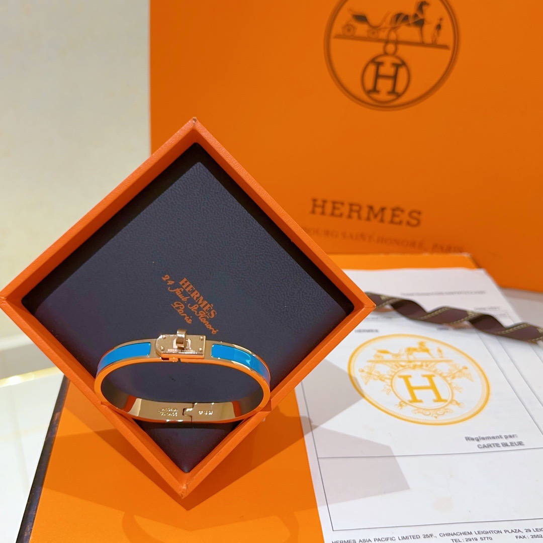 Hermes Kelly bracelet rose gold metal with turquoise blue enamel PM