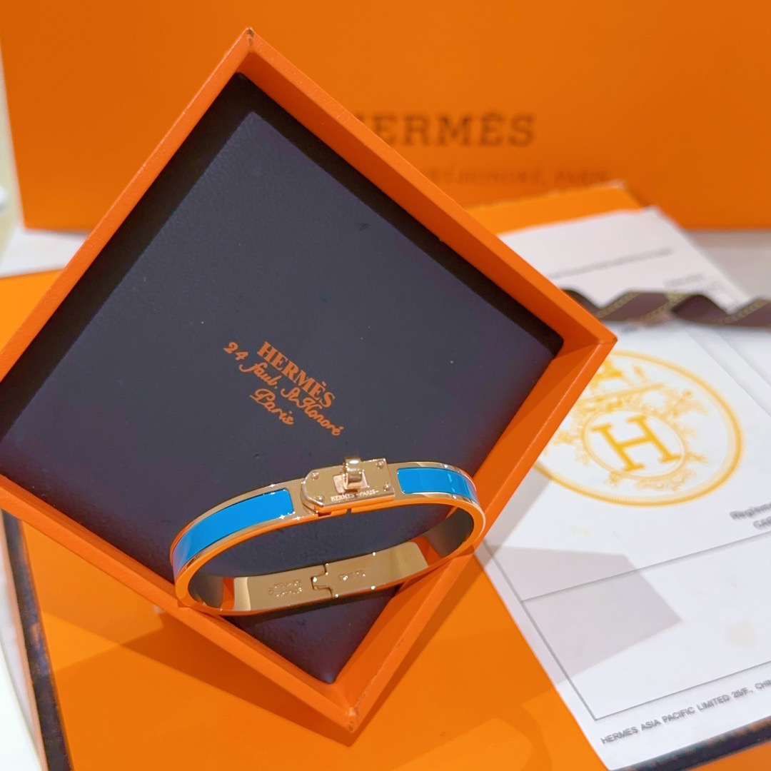Hermes Kelly bracelet rose gold metal with turquoise blue enamel PM