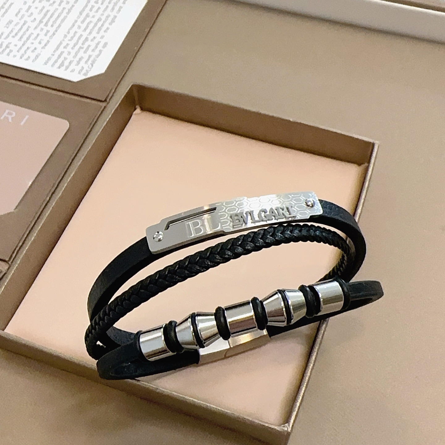 Bvlgari Serpenti bracelet Black leather with silver-toned metal hardware 19cm