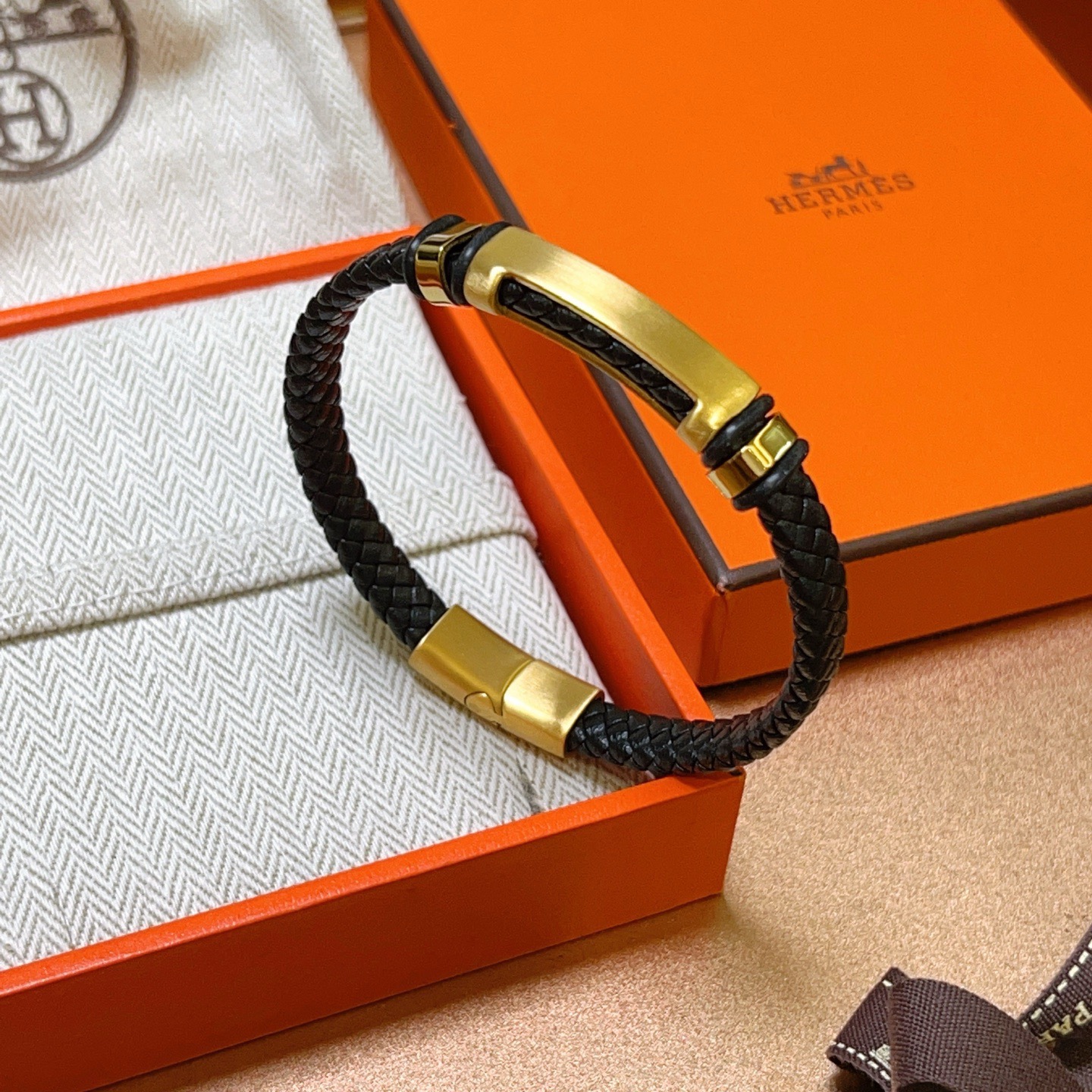Hermès 新款Hermes爱马仕手链编织手绳加厚版 黄金版